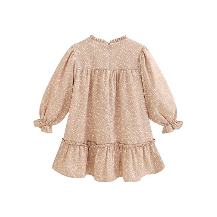 Dadati - Wholesale Dress - Kids - Tan beige dress with white star print