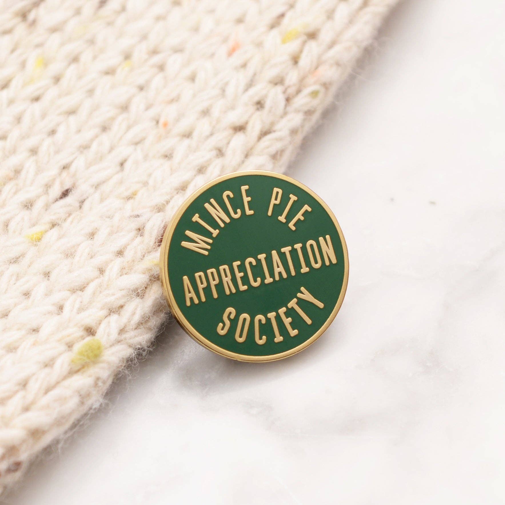 Alphabet Bags - Wholesale Lapel pin/button - Mince Pie Appreciation Society - Green - Enamel Pin