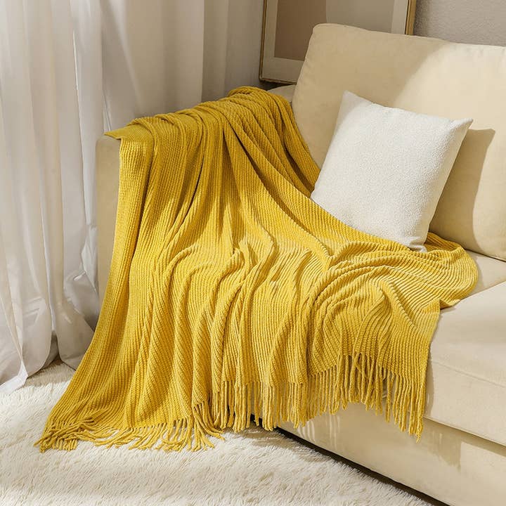 ACCITY - Wholesale Throw Blanket - KNITTED BLANKET SOLID COLOR FRINGED BED END BLANKET_CWMM0217