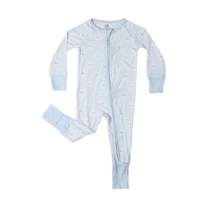 Light Blue Striped Horse Racing Unisex Kids Pajamas for wholesale by Barrel Down South