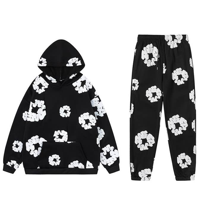 Rosa Clothing - Wholesale Top & Pant Set (NOT Loungewear) - Women's - Foam print Y2K hoodie sweatshirt & jogging set