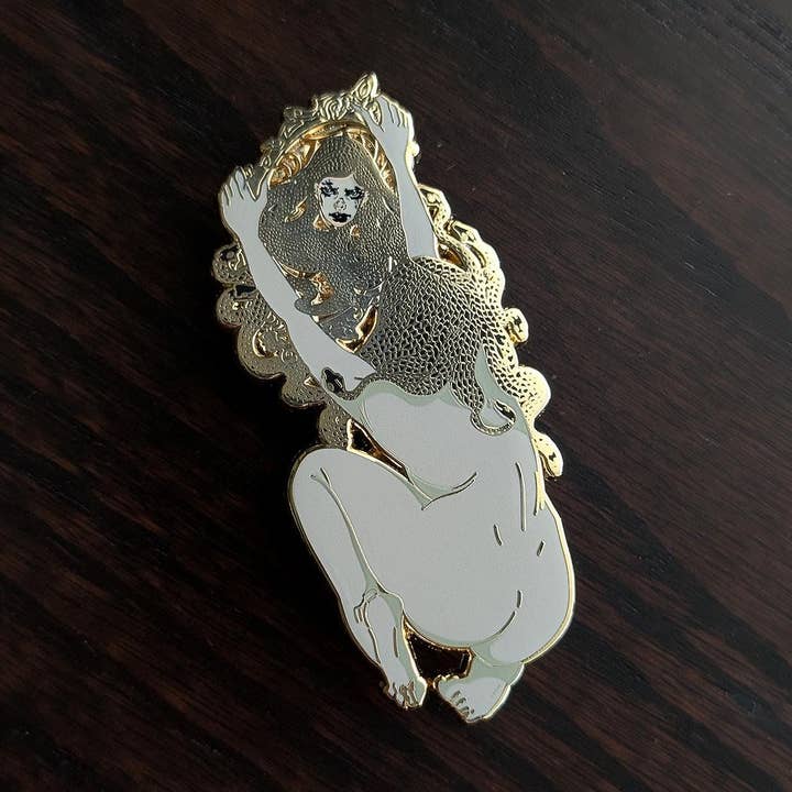 Medusa Mirror Mythical Creature Enamel Pin for wholesale by WitchesandPins