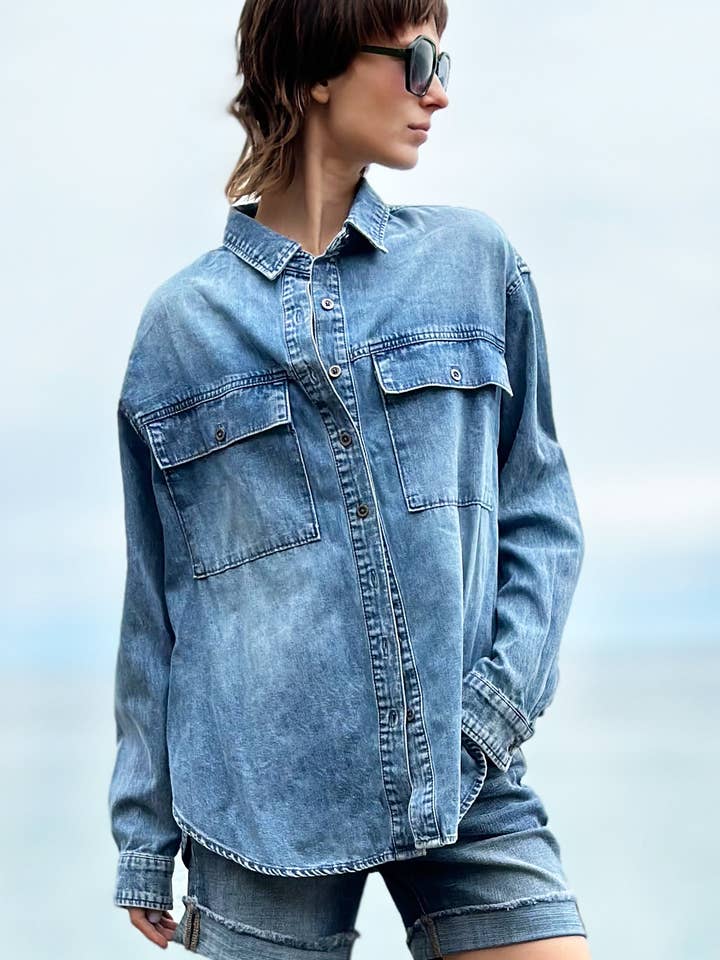 Oversized Denim Shirt for wholesale by WASH LAB