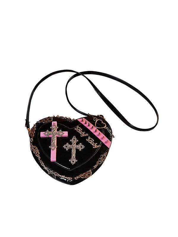 BLACK Stylish Selection Cool Heart Shape Chains Rivet Bags Accessories for wholesale on Faire7