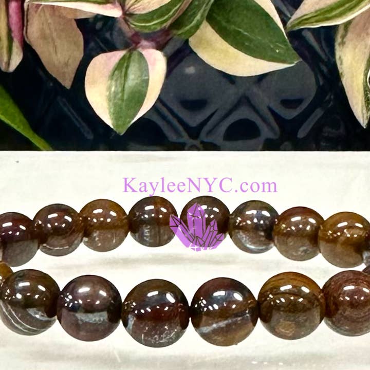 KayleeNYC – Pulseira de missangas por atacado – Pulseira de Cristal Elástica de Ferro de Tigre Natural 8mm 19cm3