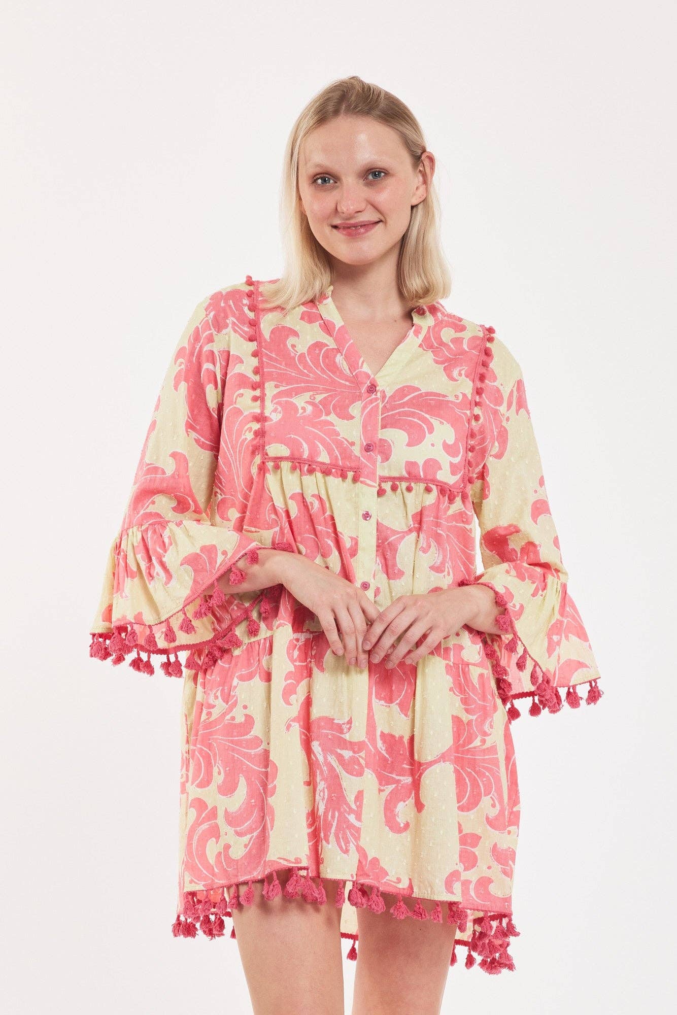 ModaPosa - Wholesale Dress - Women's - Marilda Dress Baroque Swirl Green Pink Spring Summer1