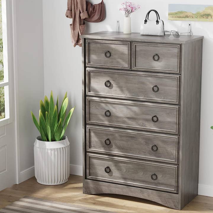 Gray Wash Tall Dresser 6 Drawer Bedroom Storage Cabinet for wholesale on Faire1