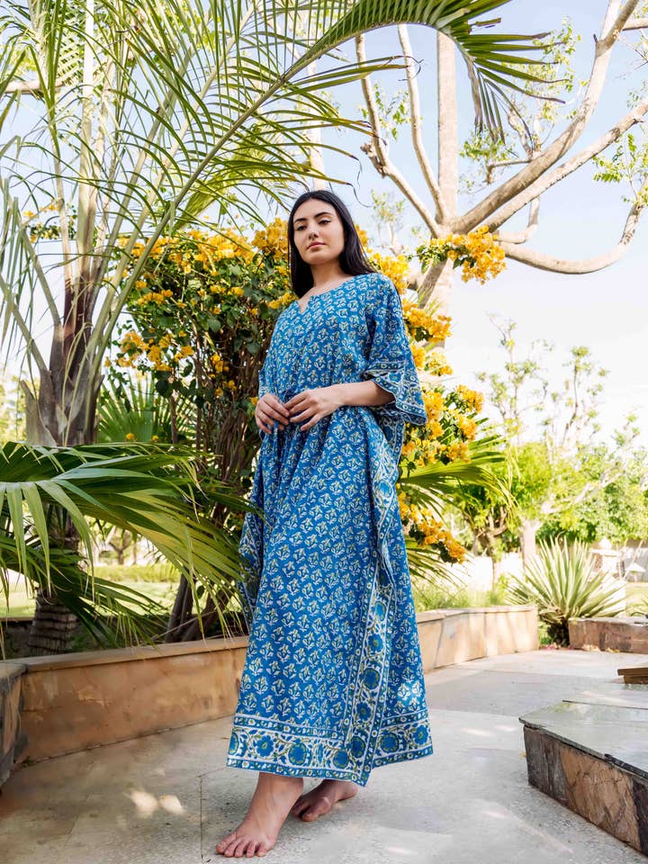 Cerulean Skyline Cotton Kaftan for wholesale by Offtheory