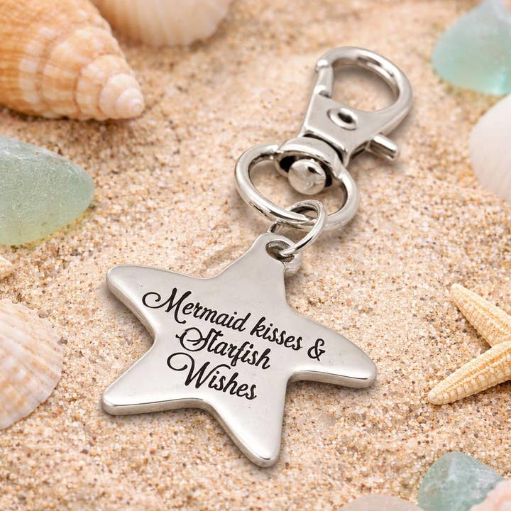Baisers de sirène, souhaits d'étoile de mer, charme en acier inoxydable à clipser, citation de plage, charme d'étoile de mer, cadeau pour amoureux de l'océan. pour la vente par JKCE Designs