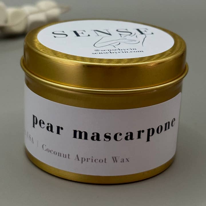 Poire Mascarpone - 3,5 oz. Mèche en bois boîte dorée pour la vente par Sense