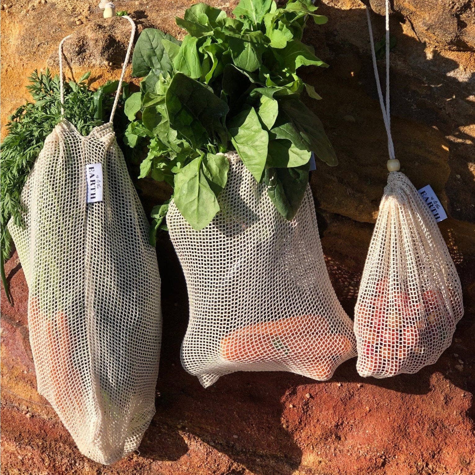 Us and The Earth - Wholesale Grocery/Shopping Bag - Farmer's Market Bundle | 6 Cotton Vegetable Bags8