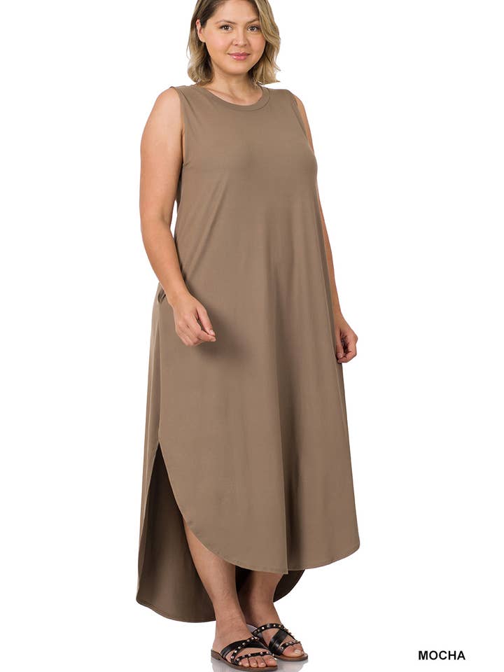 42POPS - Wholesale Dress - Women's - ...SI-22128 Plus Brushed Dty Side Slit Dress With Pockets