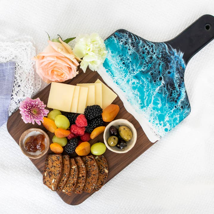 Walnut Wood Cutting Board with Resin Ocean Realistic for wholesale by Daphnew Design