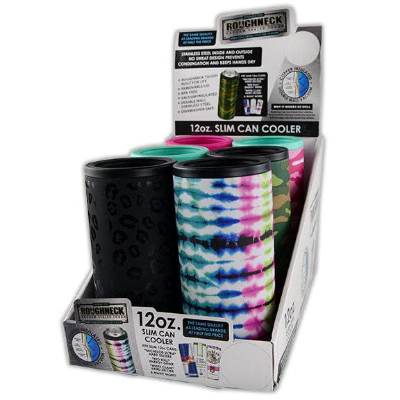 Roughneck Metal Insulated 12oz Slim Can Cooler - 6/Display for wholesale by Novelty Brands
