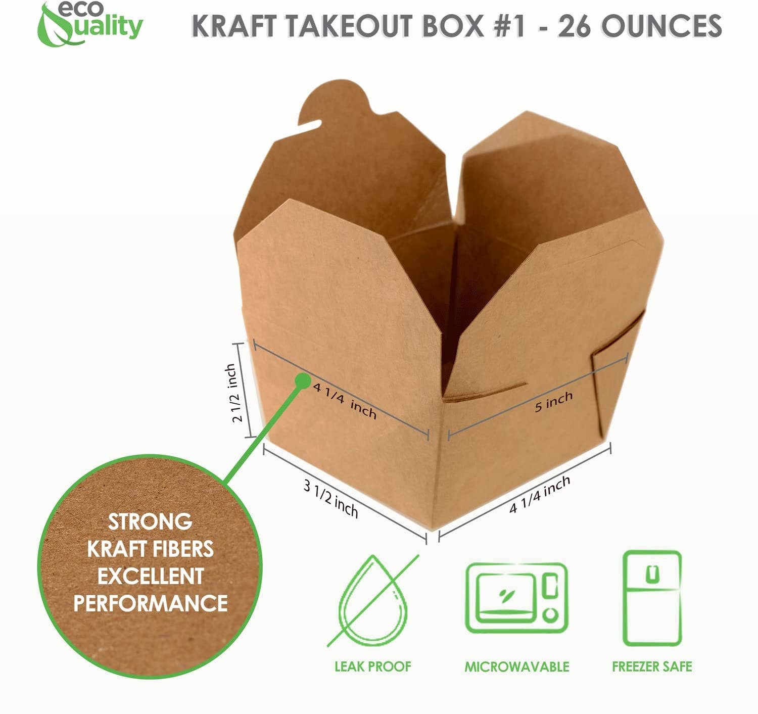 EcoQuality - Wholesale Food Storage Container - 26Oz Kraft Folded Paper Take Out Containers - Microwavable1
