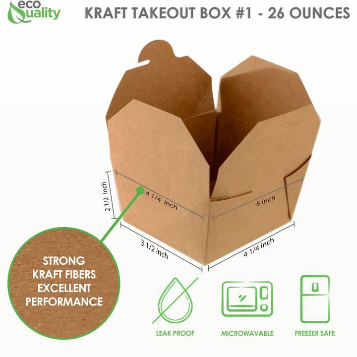 EcoQuality - Wholesale Food Storage Container - 26Oz Kraft Folded Paper Take Out Containers - Microwavable1