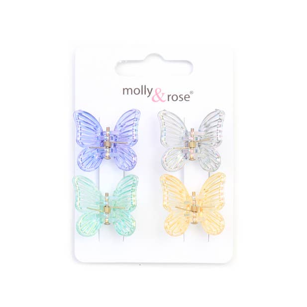 Inca UK - Wholesale Hair Clip - Kids - Card of 4 butterfly mini clamps. 2.5cm4