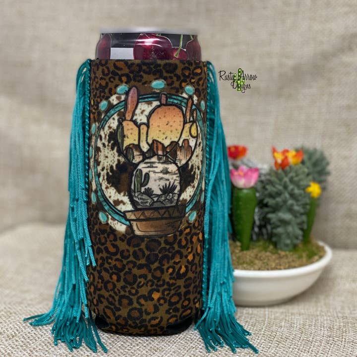 Slim Copper Cactus Fringe Koozie for wholesale by RAD Wholesale