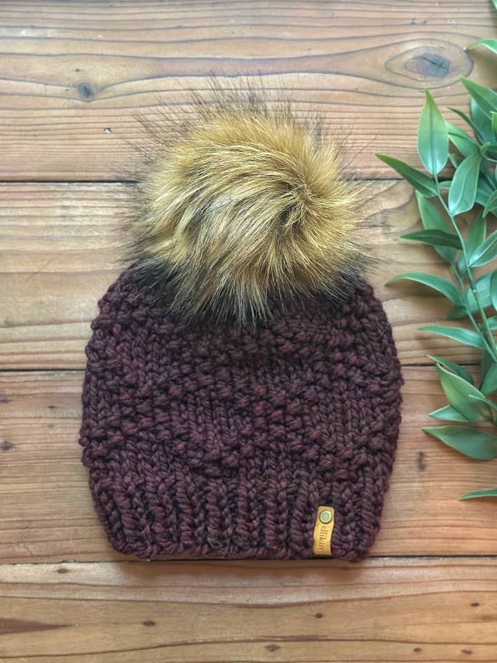 Etta Knit Beanie in Claret for wholesale by Ellikin Knits, LLC