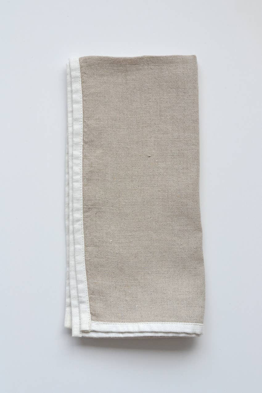 Linen Way Inc. - Wholesale Dinner & Cloth Napkin - Halo Linen Napkin with Trim - Natural & White, Set of 43