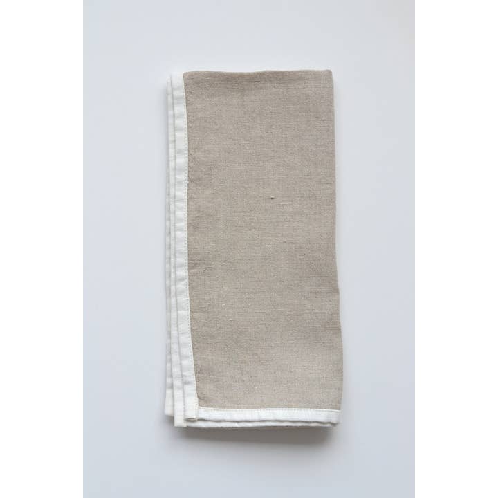 Linen Way Inc. - Wholesale Dinner & Cloth Napkin - Halo Linen Napkin with Trim - Natural & White, Set of 43
