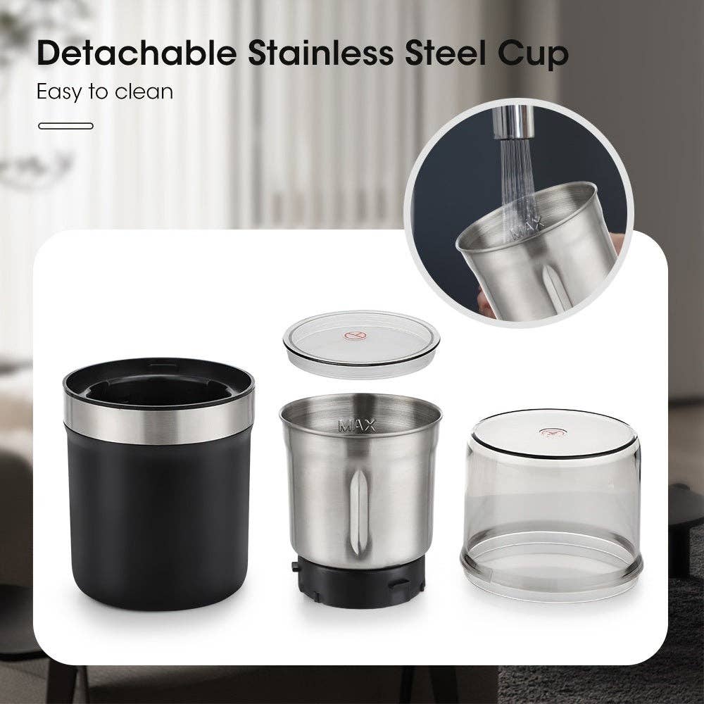 Black 1pc Automatic Grinder; Detachable Washable Design Garlic Herbal Grain Spice Grinder; Electric Coffee Bean Grinders for wholesale on Faire5