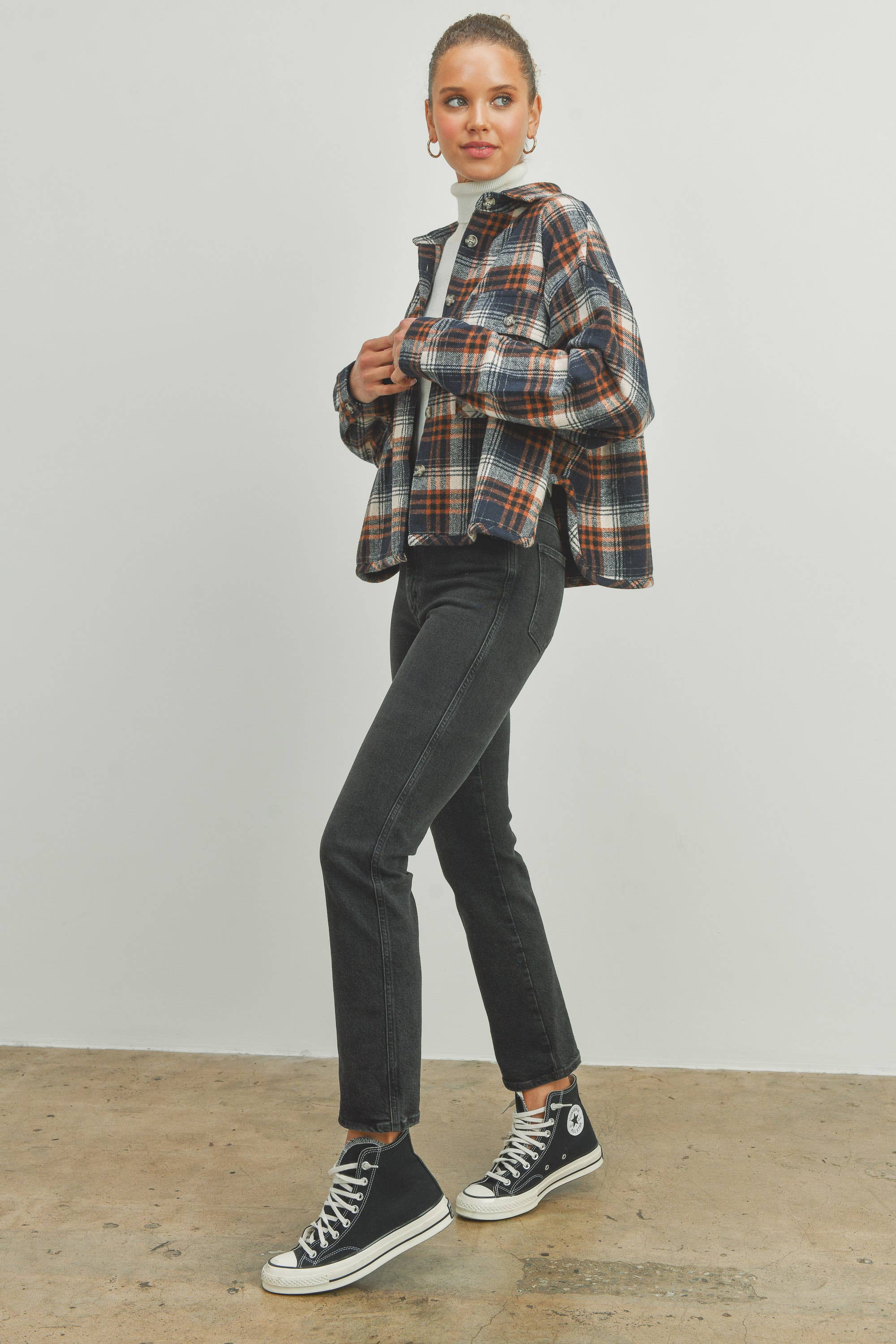 NAVY Plaid Crop Fall Shacket - BMJ7010 for wholesale on Faire7