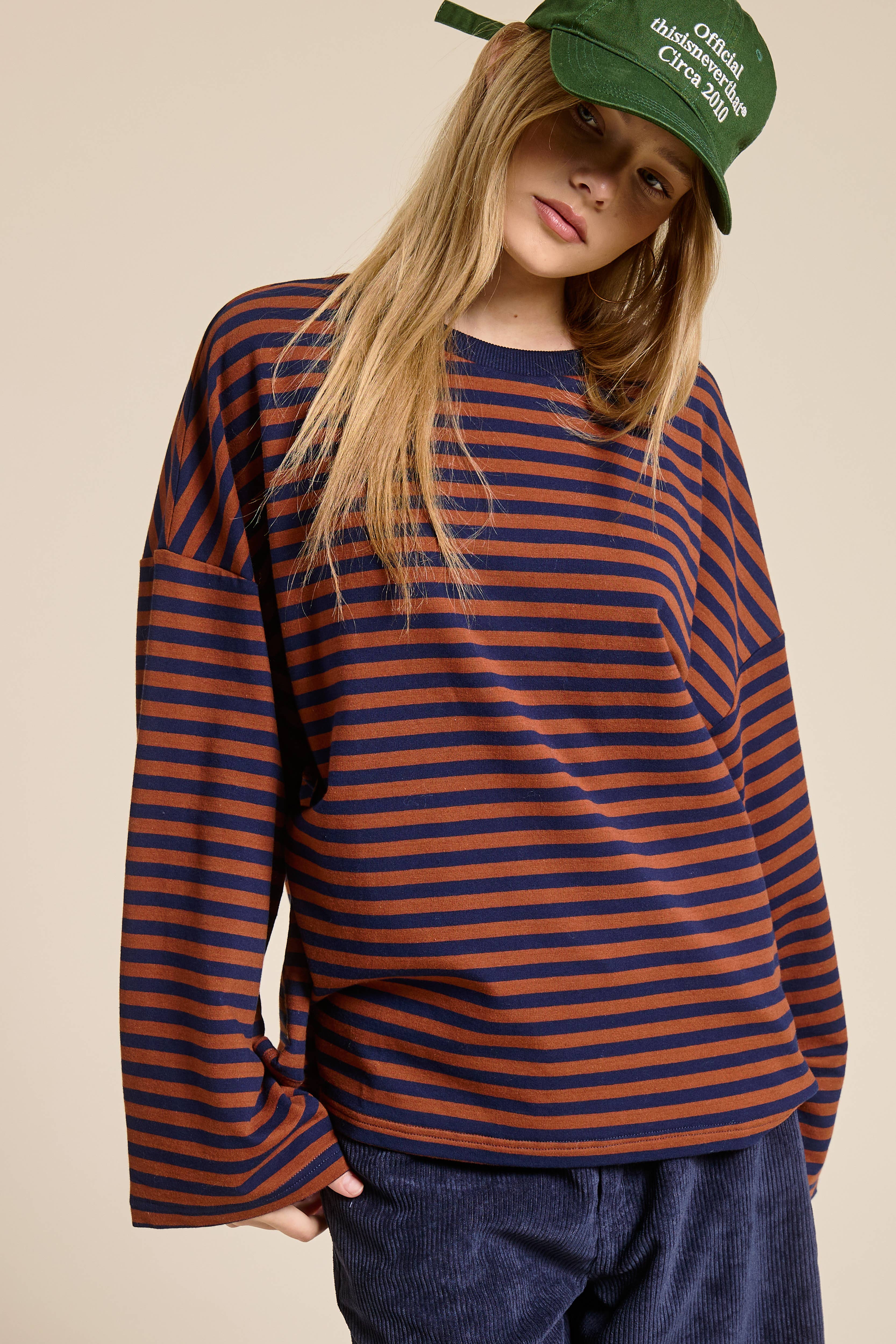 Mimosa - Wholesale Knit Top - Women's - Striped Terry Oversized Long Sleeve Top6