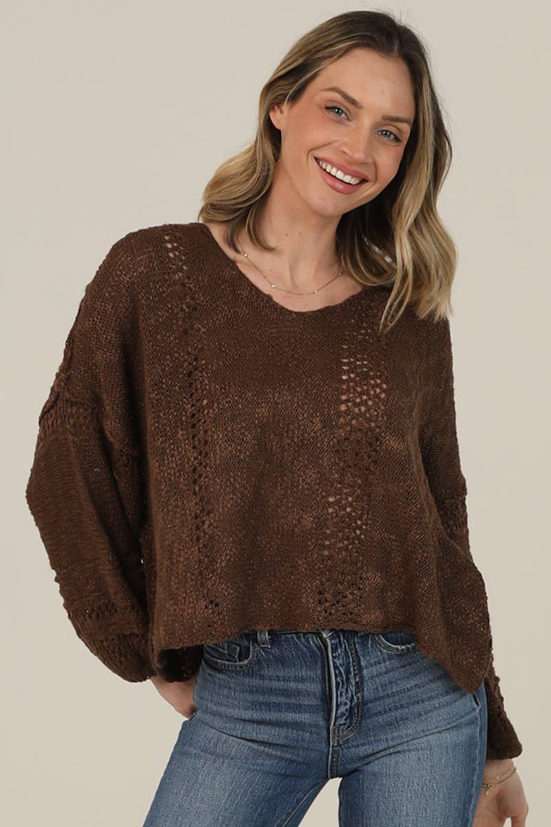ANGIE - Wholesale Knit Sweater - Women's - XHE55-ASIS BEACHY LIGHT WEIGHT V NECK CROP PULLOVER SWEATER81