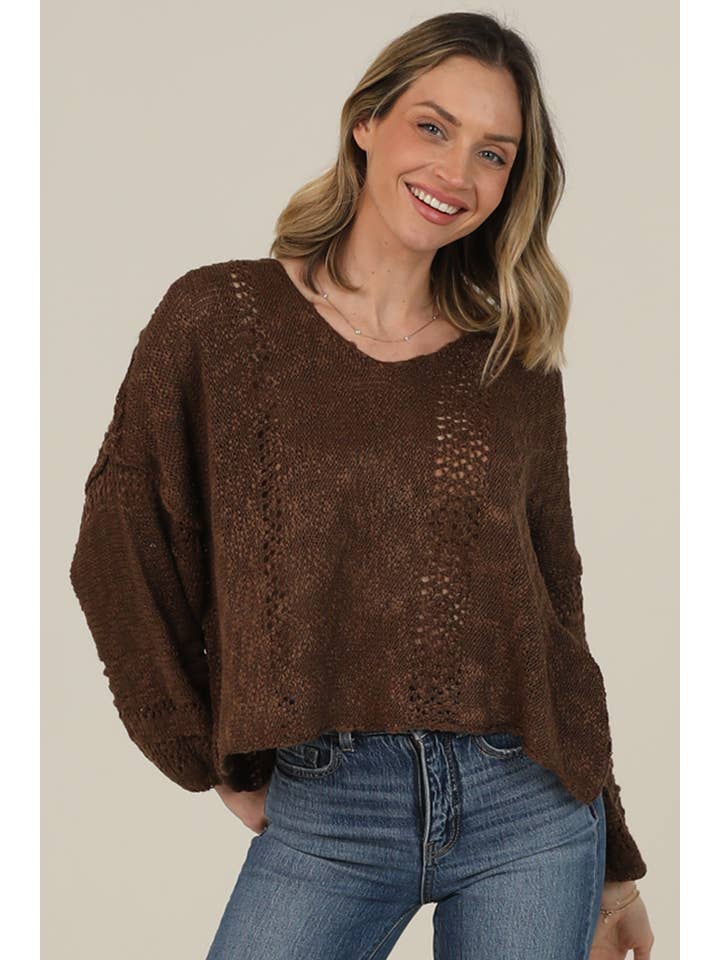 ANGIE - Wholesale Knit Sweater - Women's - XHE55-ASIS BEACHY LIGHT WEIGHT V NECK CROP PULLOVER SWEATER81