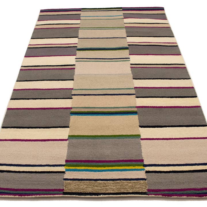 Multicolored Striped 5X8 Modern Indian Rug for wholesale by Magic Rugs Inc.