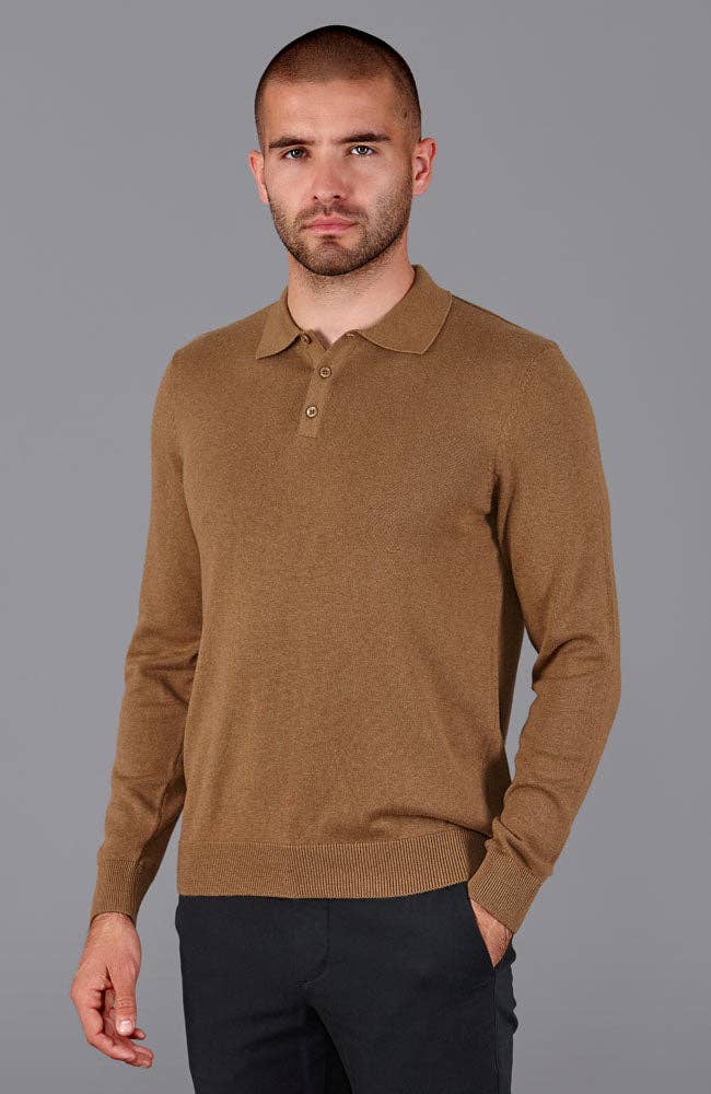 Paul James Knitwear – wholesale Polo – Men’s – Mens Lightweight Cotton Long Sleeve Knitted Polo Shirt9