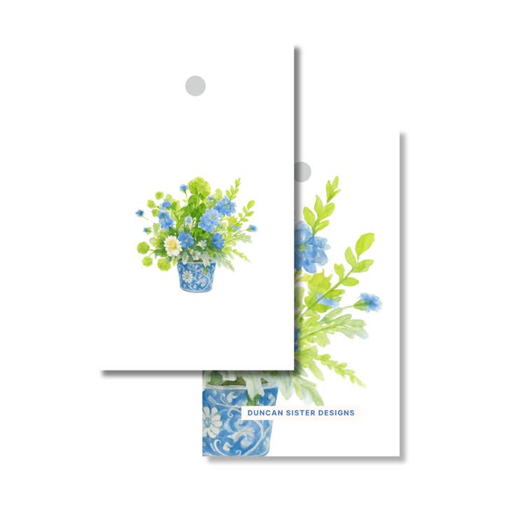 Étiquettes-cadeaux pot à gingembre hortensia bleu – Lot de 8, fabriqué aux États-Unis pour la vente par Duncan Sister Designs