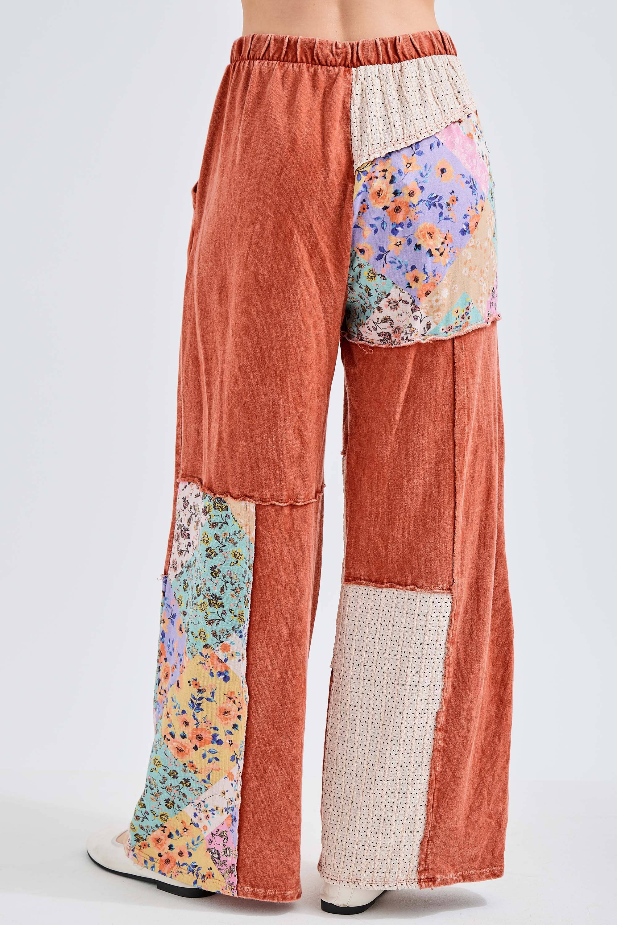 J.Her - Wholesale Pants - Women's - Mineral Washed Floral WaveKnit Jacquard Boho Pants HP610625