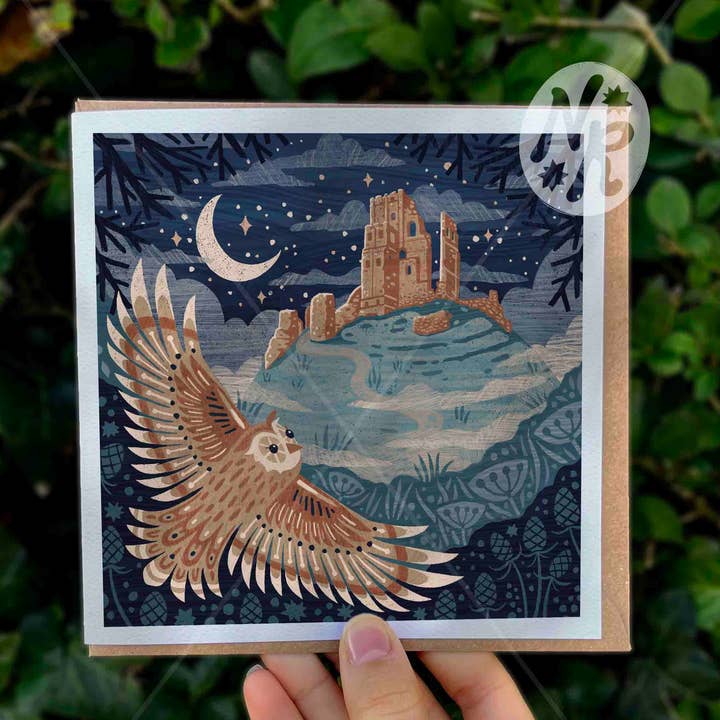 Skumring ved Corfe Castle - Vildsvømning Hilsenkort for engroshandel hos Natasha Robinson