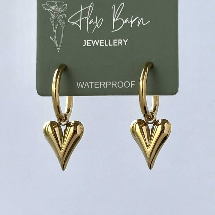 Tarnish Resistant Puffed Heart Drop Huggies for wholesale by Flax Barn