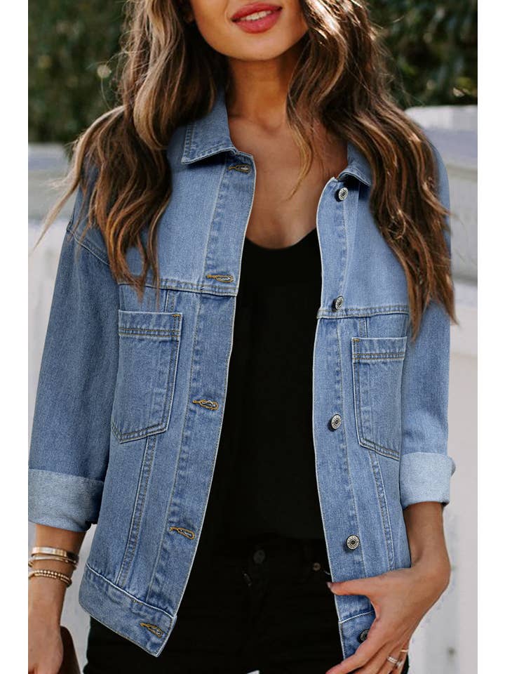 66DISCO - Wholesale Denim Jacket - Women's - Stripe Washed Oversize Pocketed Denim Jacket (S-XL)6