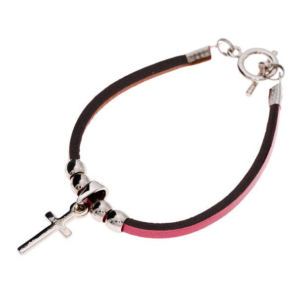 Sam Unisex Pink Leather Cross Bracelet for wholesale by Marlafiji