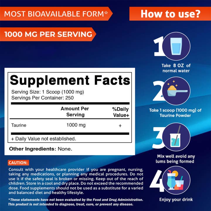 Vitamatic – wholesale Oral supplement/vitamin – Vitamatic | Pure Taurine 1000mg | 250 Servings