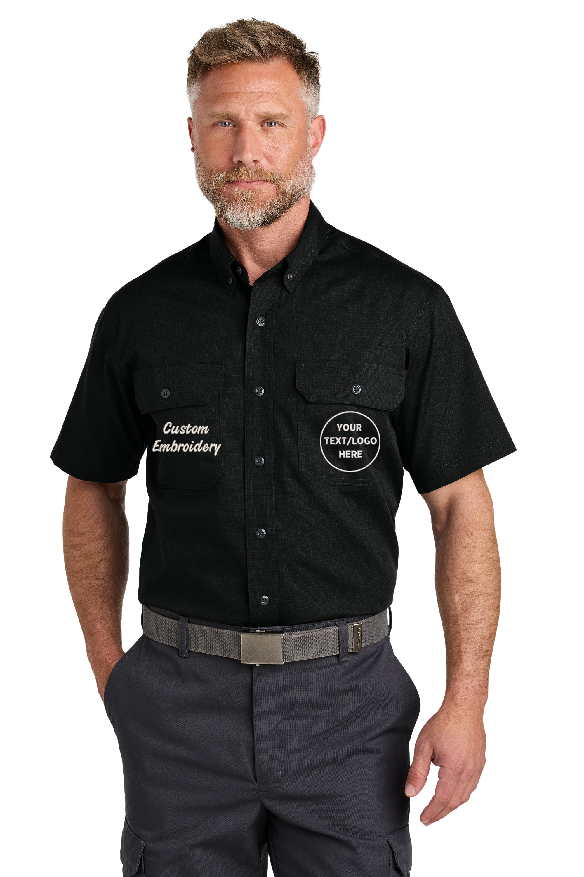 One Nine - Wholesale Button Down Shirt - Men's - Custom Embroidery Logo Short Sleeve Select Ripstop Shirt0