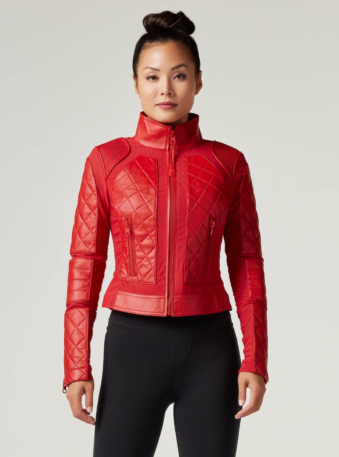 Classic Leather Mesh Moto Jacket - Haute Red for wholesale on Faire1