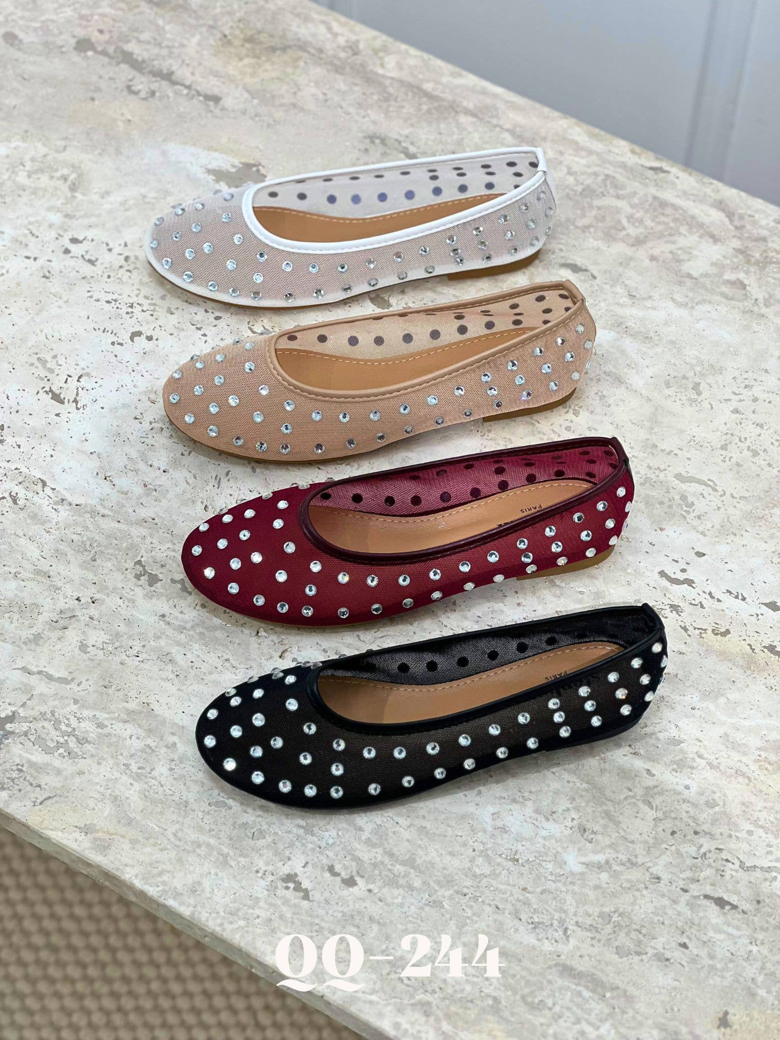 Stephan Paris - Wholesale Flats - Women's - Mesh ballerina with rhinestones QQ-2442