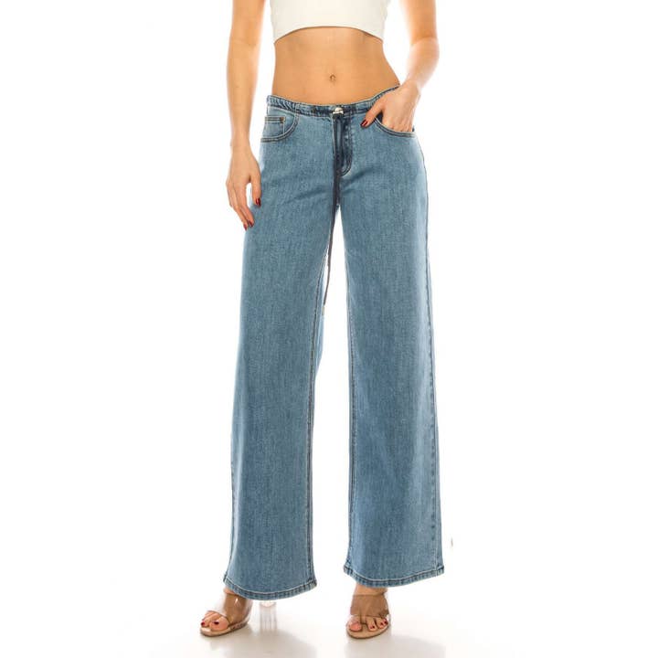 LIGHT COLOR LOW RISE LOSSE FIT DENIM JEAN PANTS for wholesale on Faire
