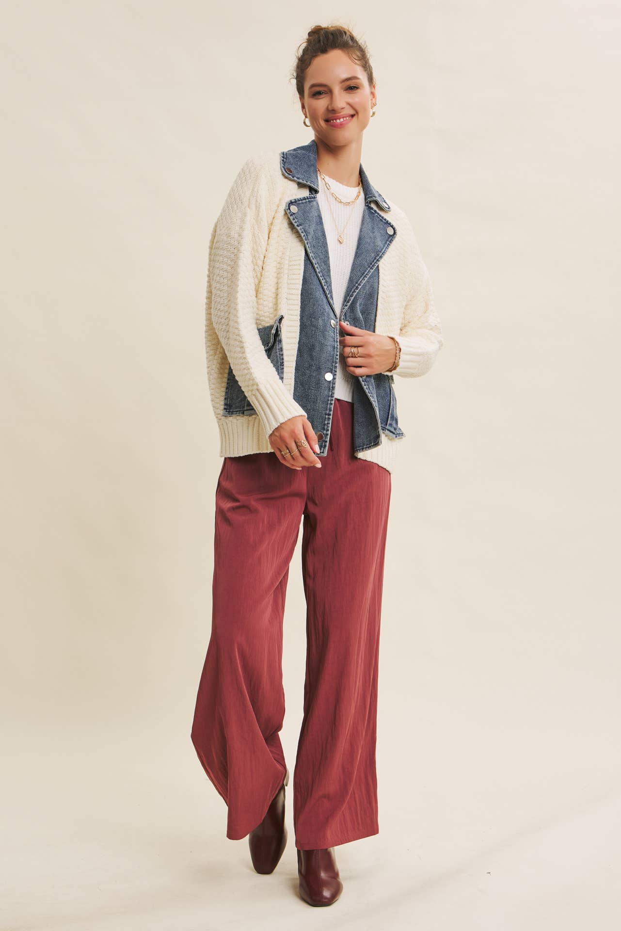 in february - Wholesale Cardigan - Women's - WASHED DENIM AND SWEATER MIXED OVERSIZED CARDIGAN22