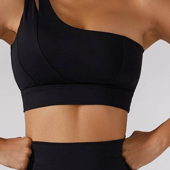 Asymmetrical One Shoulder Double Strap Sports Bra Tank for wholesale by Active by Anna-Kaci