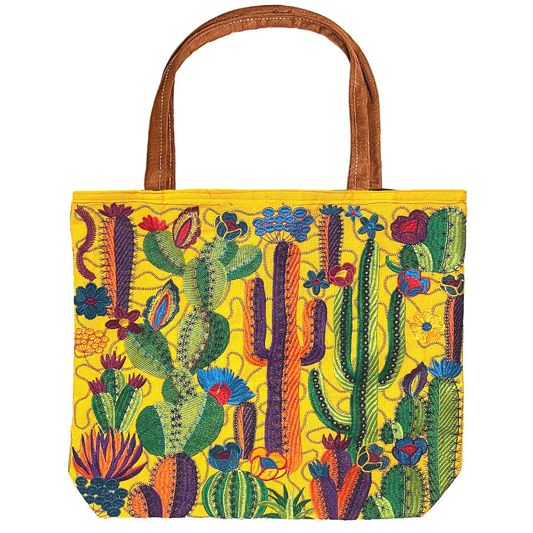 Pichincha - Vente Tote bag – femme - Grand sac cabas en daim avec cactus brodé désert.1