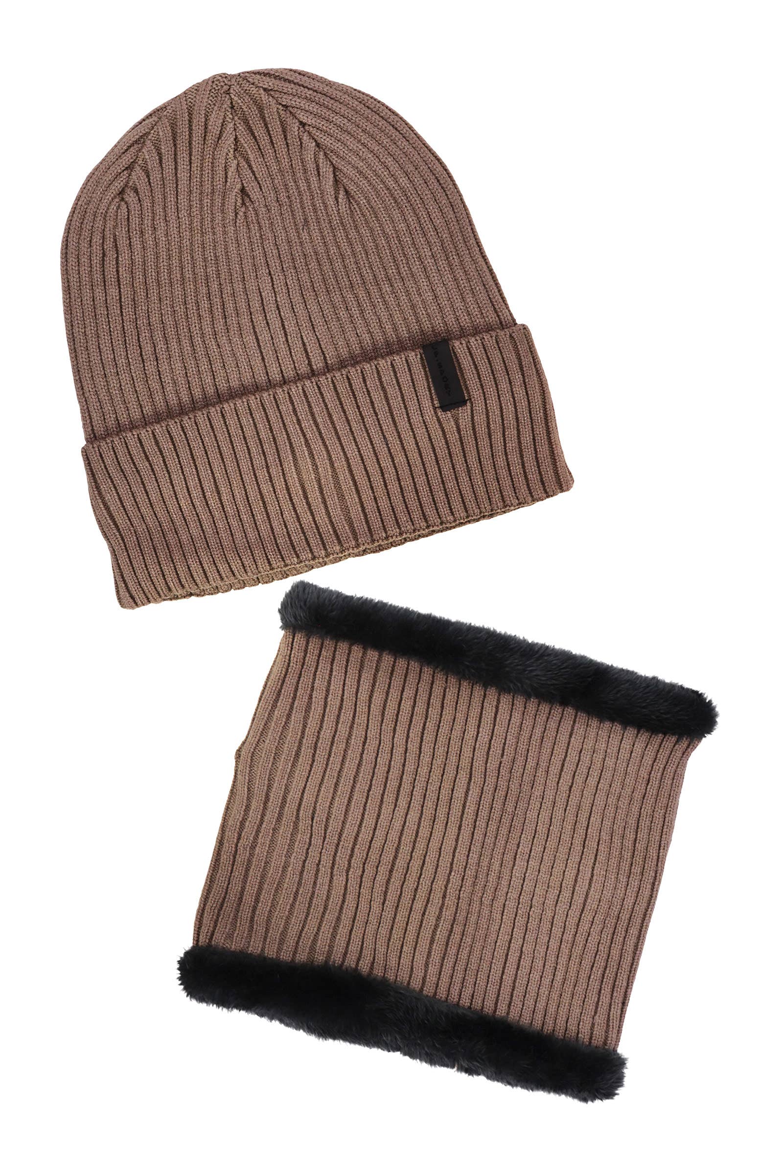 ASSORTED 2-piece Sports Ribbed Knitted Fur Beanie Scarf for wholesale on Faire5