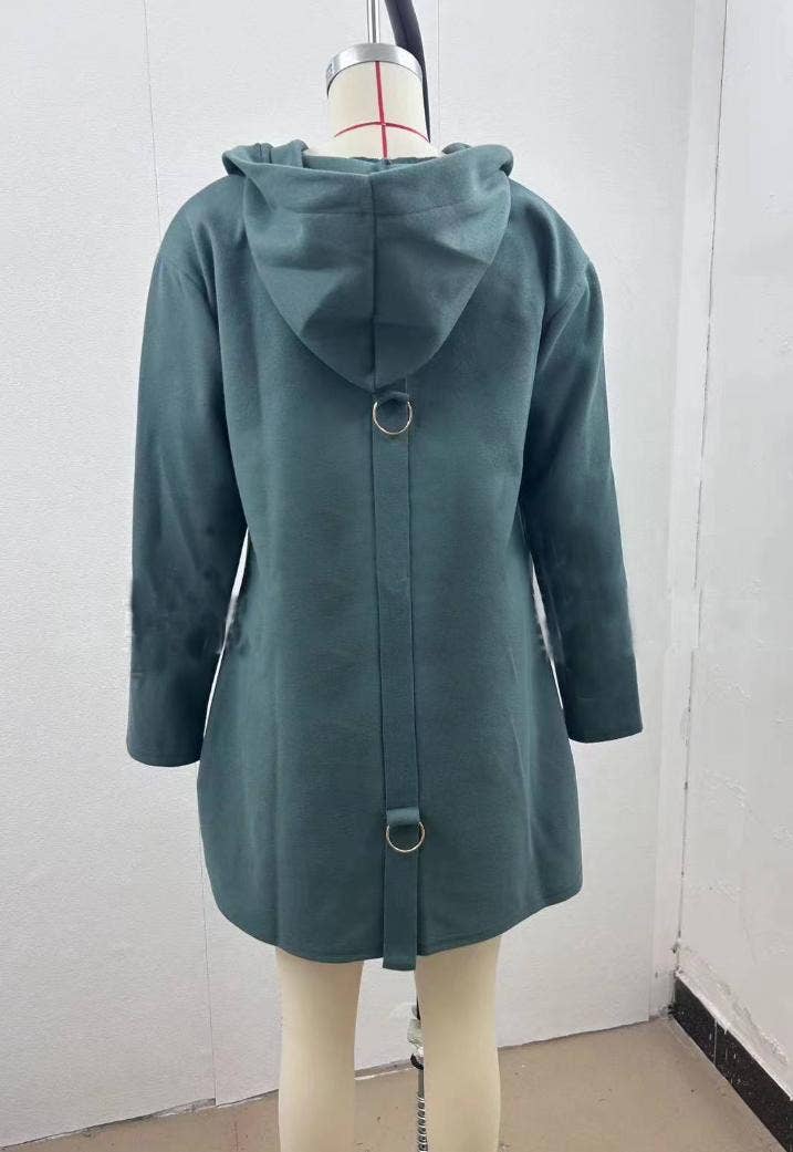 UZ Wholesale Store – Blusão - Mulher por atacado – Casaco de tricô casual com capuz e abotoamento simples em cor sólida4