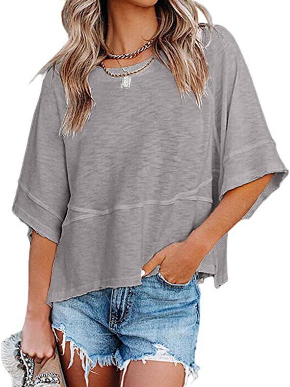 SALINA TRADING INC - Wholesale T-Shirt - Women's - Women Casual Stitching Solid Color Flared Sleeve T-Shirt1