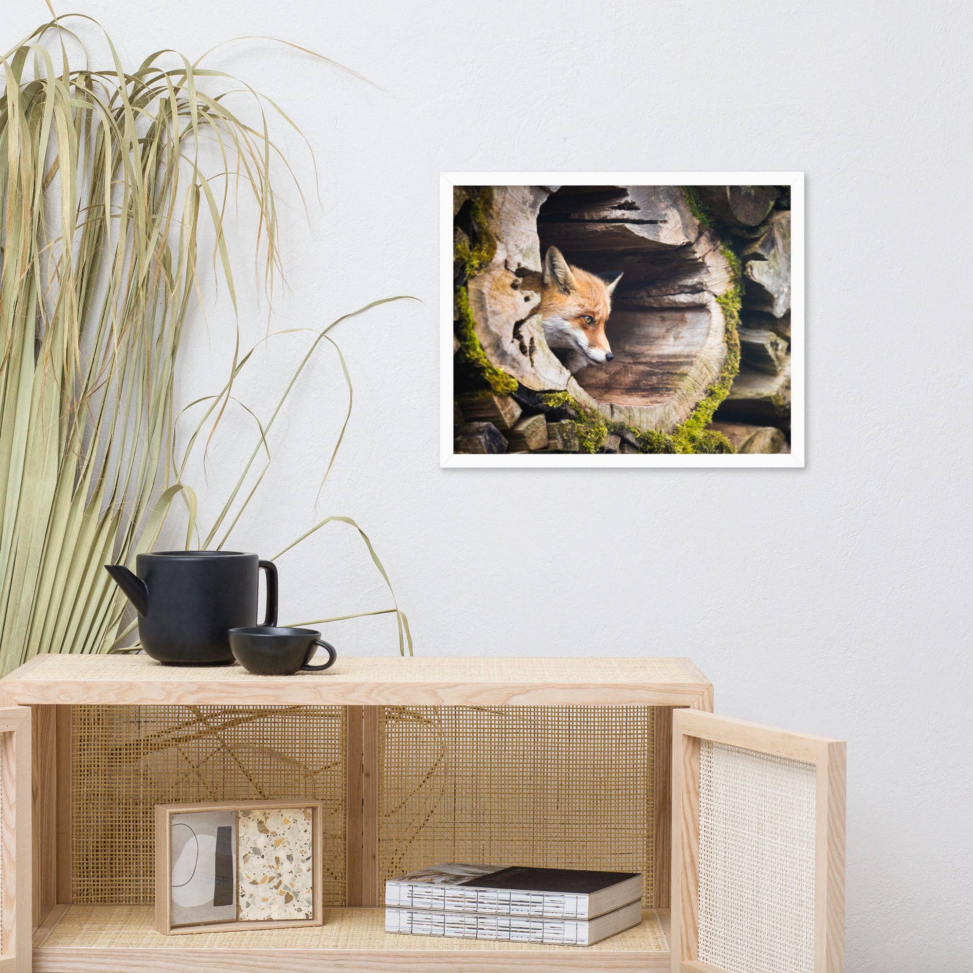 Pipa Wall Art & Home Decor - Wholesale Art Print - Young Red Fox Face In Mossy Stump Wildlife Nature Framed Art17